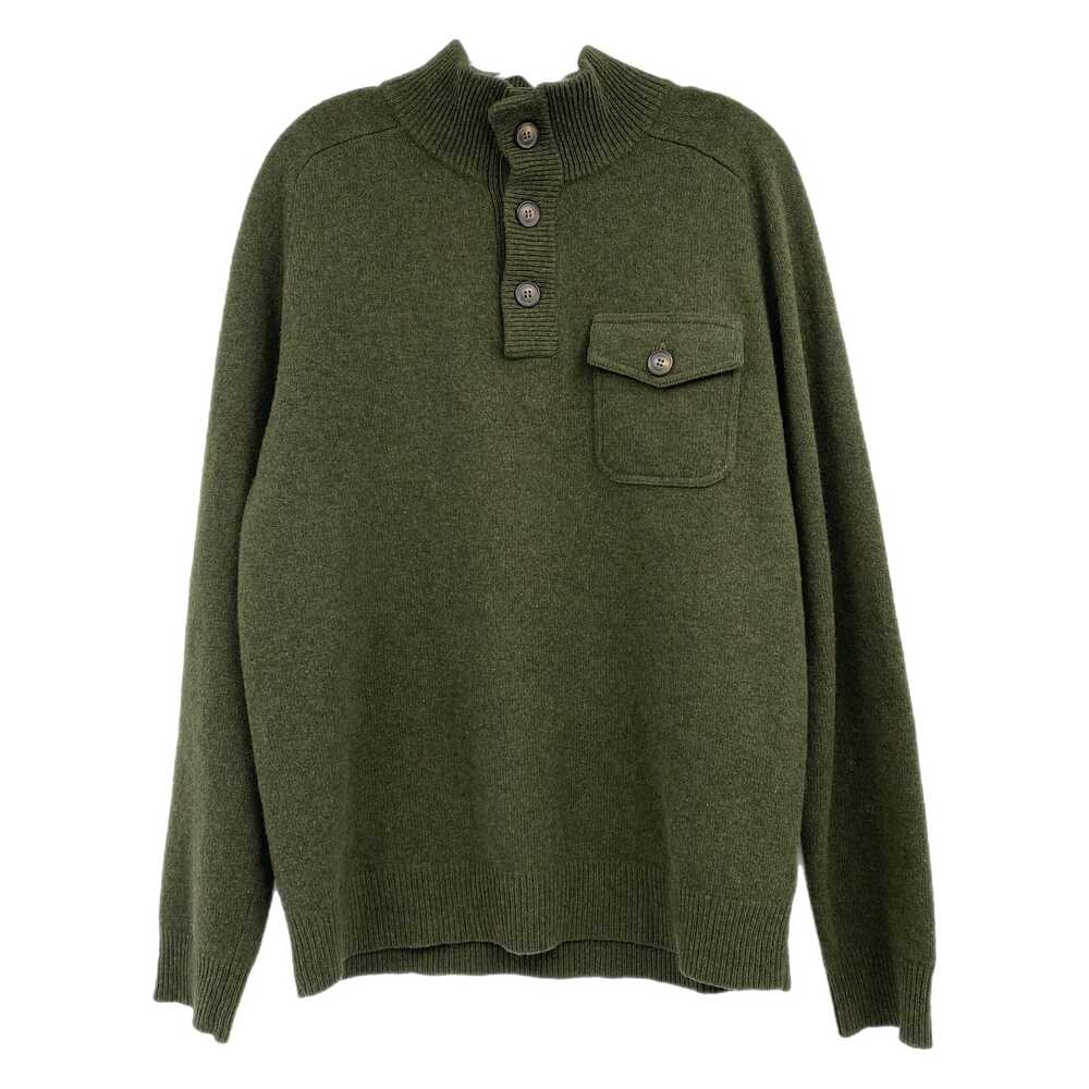 J. Crew Green Lambswool Button Neck Sweater | Size L